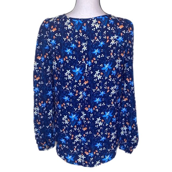 Gap Blue Flower Patterned Long Sleeve Blouse/Shirt NWOT - Picture 3 of 10